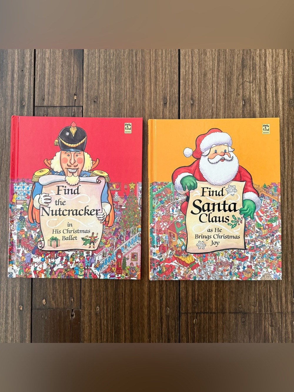 Lot of 2 Vintage 90s Look & Find Christmas Hardback Books - Santa & Nutcracker